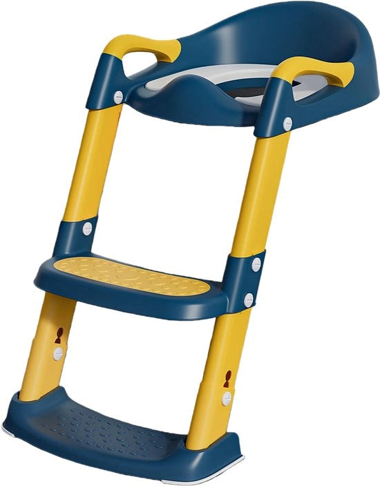 Sedia Idraulica per l'Apprendimento dell'uso del Water - 2-in-1 Sedia Elevabile con Scalini Antiscivolo - Regolabile in Altezza (Massimo 70 kg) - Progettata per Ridurre lo Spazio - Adatta per Bambini di 1-7 anni - Blu/Giallo