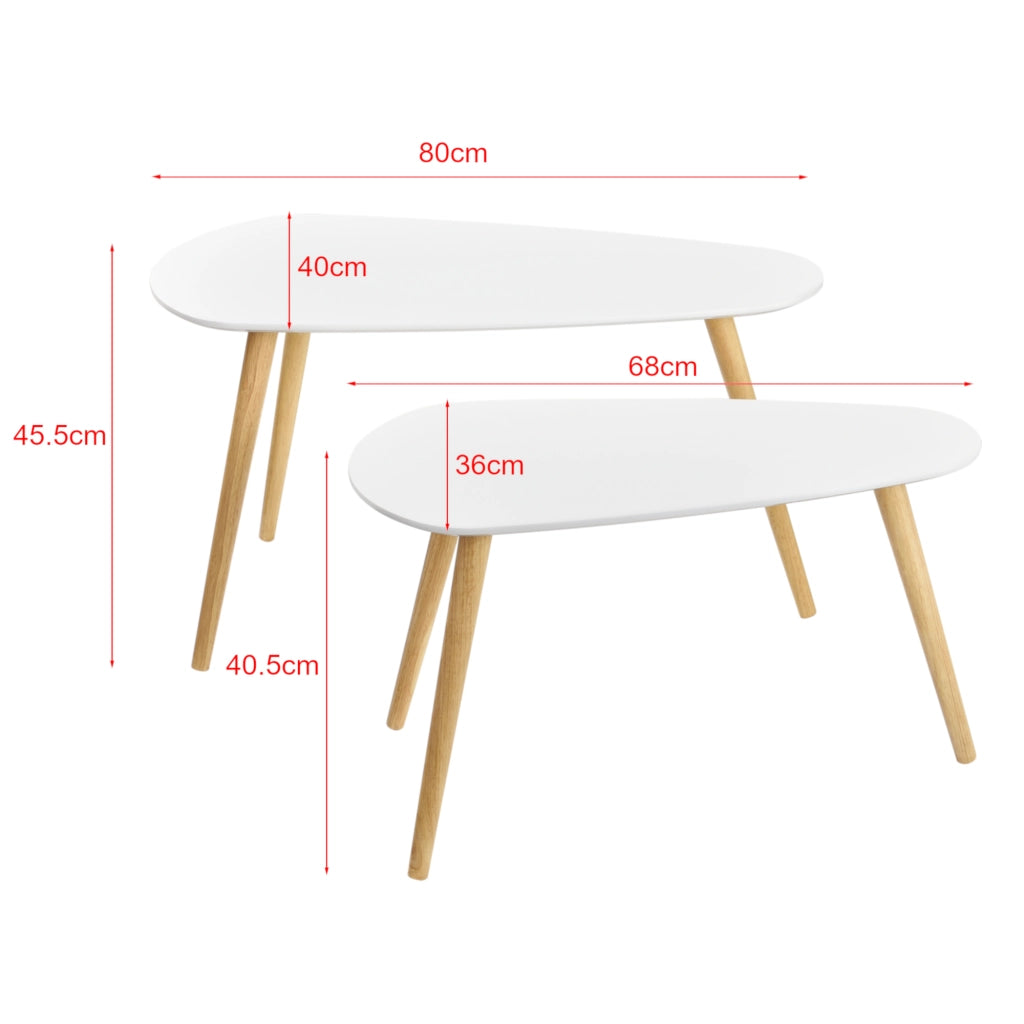 Set Langesund 2 Tavolini Sovrapponibili Piano Triangolare Bianco e Gambe in Legno Naturale [en.casa]