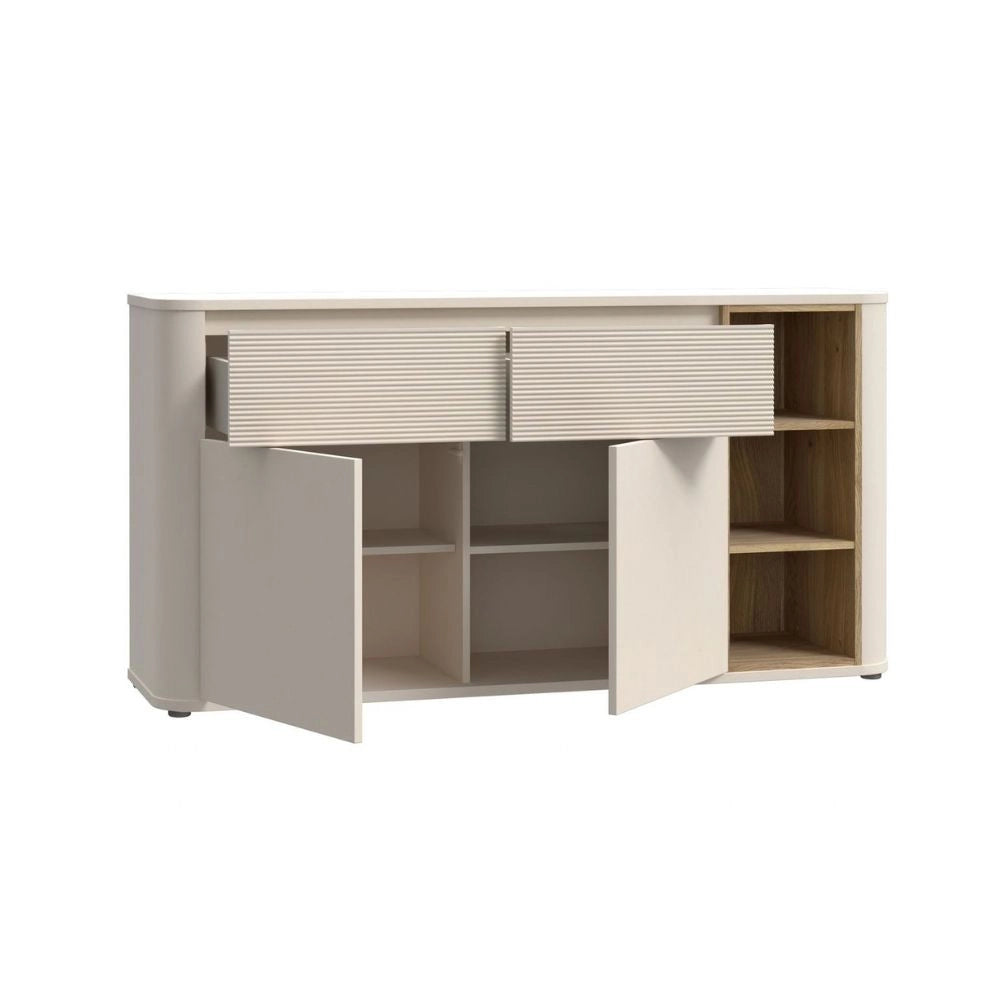 Madia Origin Core 2 ante 2 cassetti con vani a giorno 160 cm cashmere e dettaglio rovere