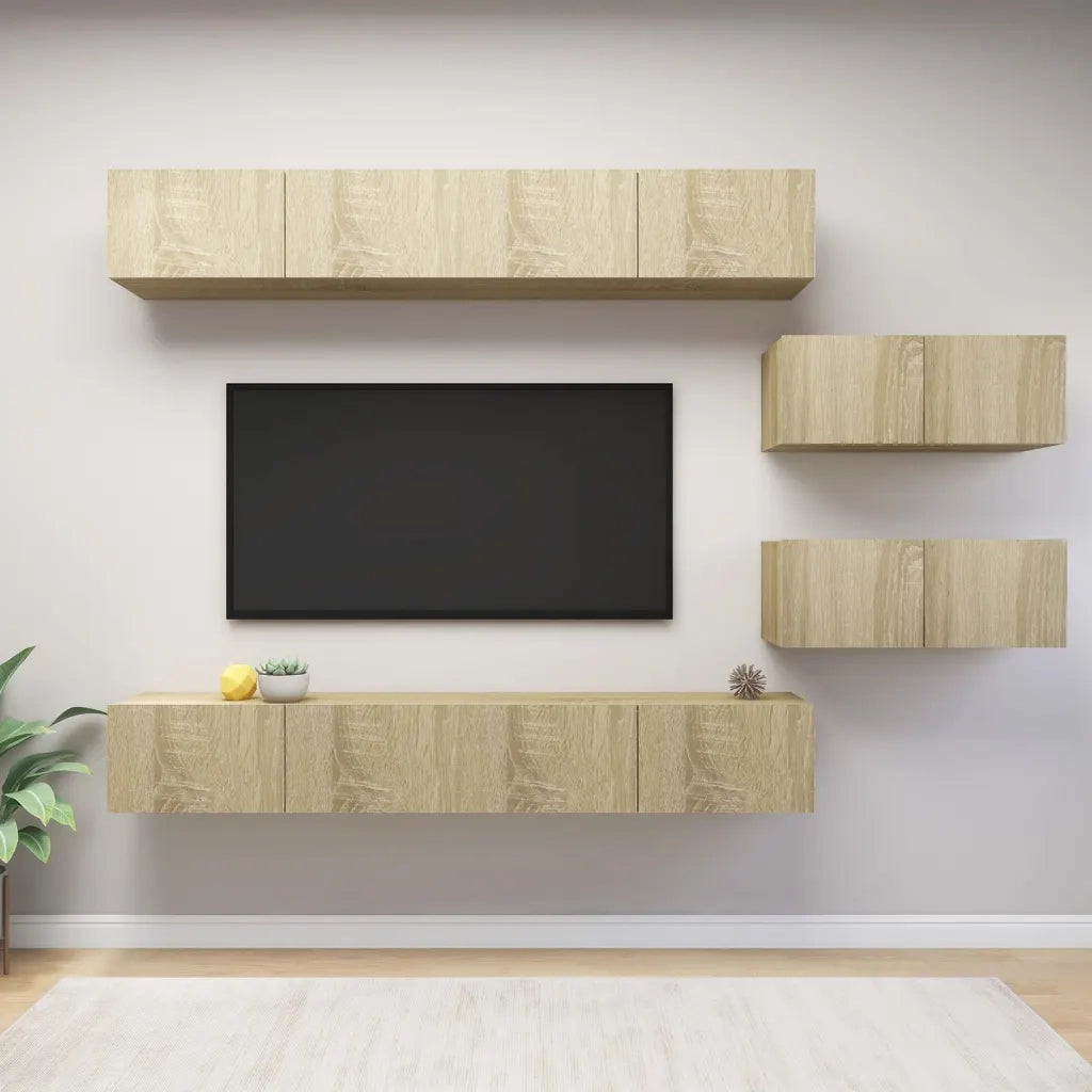 Set di Mobili Porta TV 6 pz Rovere Sonoma in Legno Multistrato 3079043