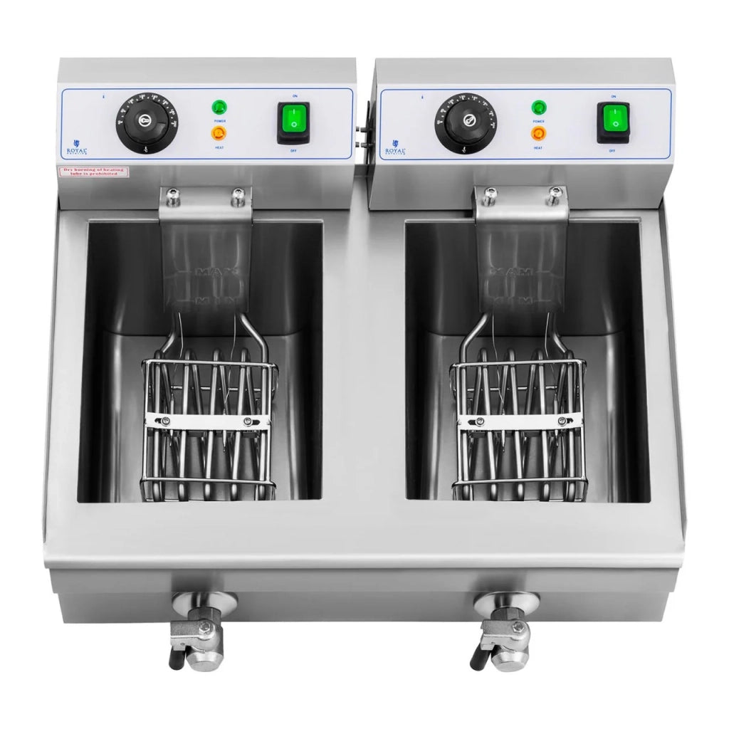 Friggitrice elettrica professionale per ristoranti 2 x 10 litri rubinetti di scarico 14_0001786