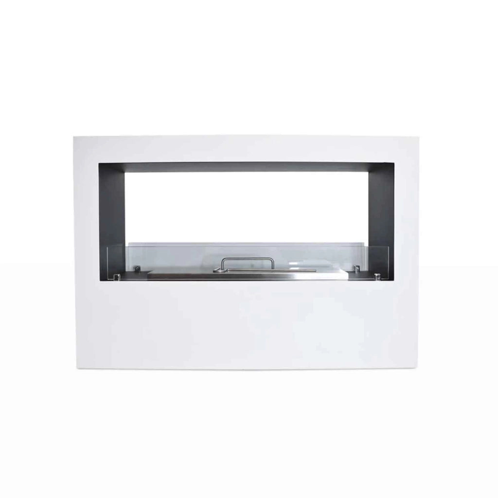 Giotto - Camino a bioetanolo da terra per interno ed esterno 100x30xH70 cm, colore bianco