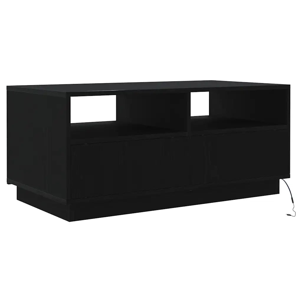 Tavolino da Soggiorno con Luci LED Rovere Nero 90x49x40 cm