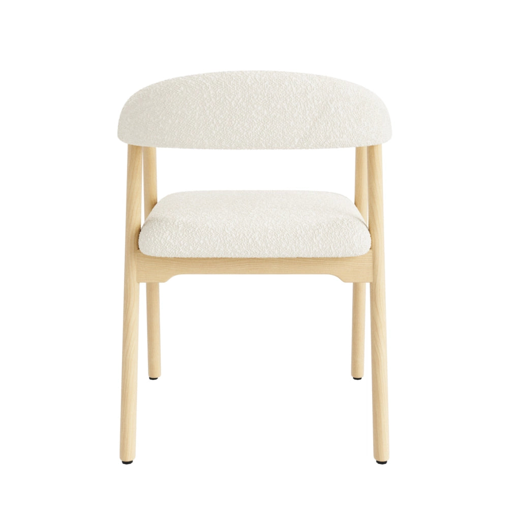 Set di 2 sedie da pranzo 78.99x58.5x29.11 cm con schienale ergonomico C in bouclé; legno naturale