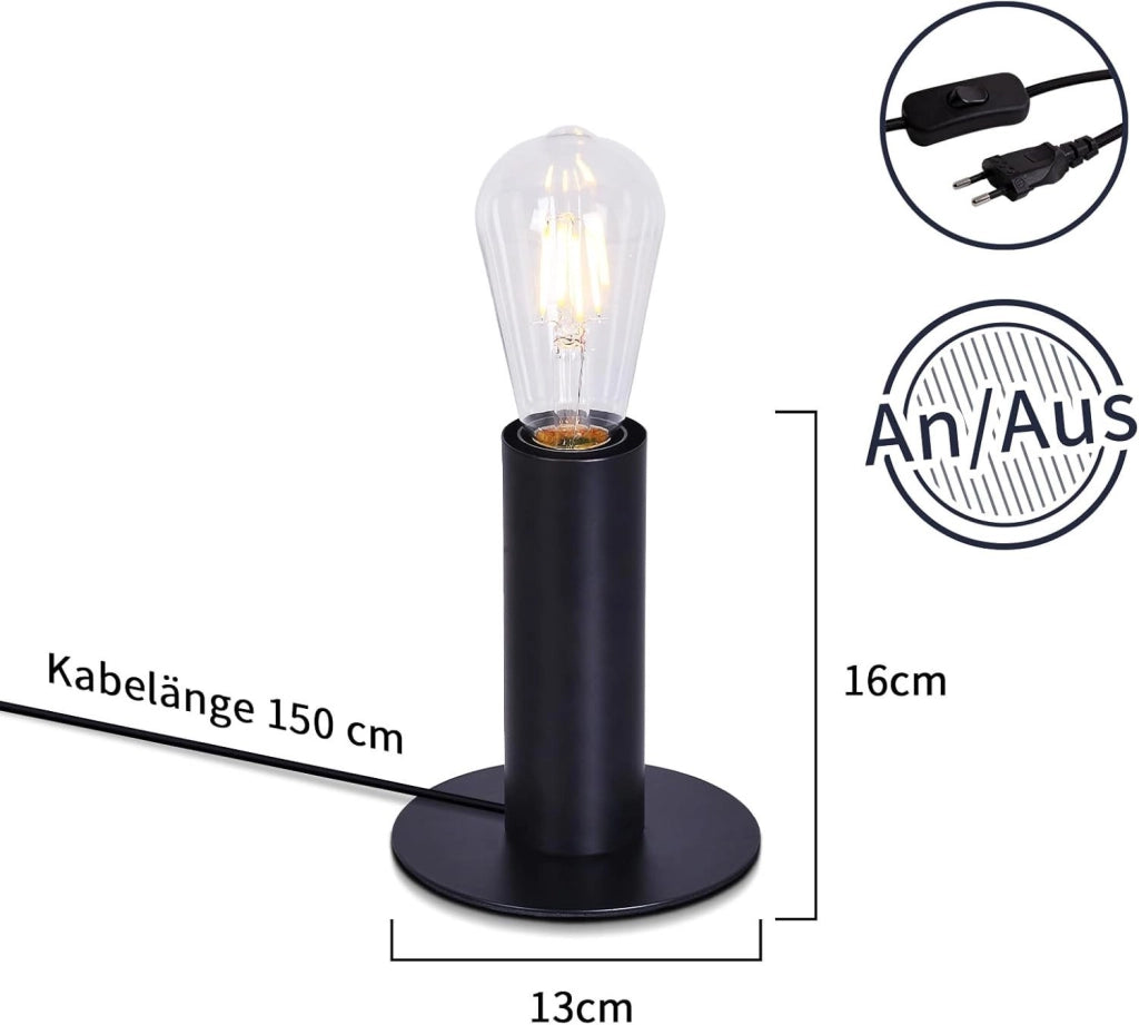 ZMH Lampada da tavolo nera E27 40W con interruttore per soggiorno corridoio