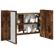 Armadietto a Specchio con LED-Mobile con specchio Rovere Fumo 80x12x45cm Acrilico