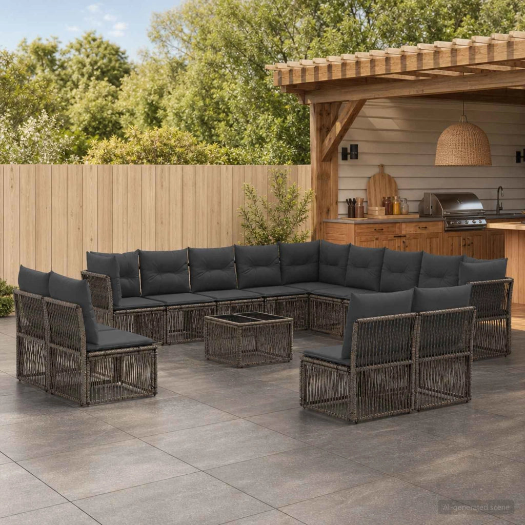 Set Divano da Giardino 14 pz Grigio polyrattan 3434420