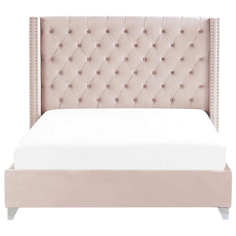 Letto a doghe velluto grigio imbottito trapuntato poggiatesta 180 x 200 cm stile glamour elegante
