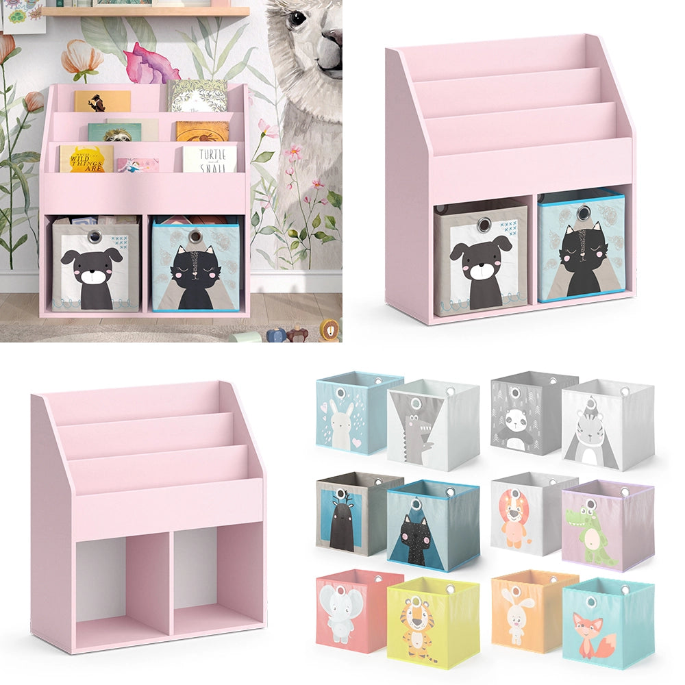 Vicco Libreria bambini rosa 72 x 79 cm con 2 scatole pieghevoli (cane, gatto)