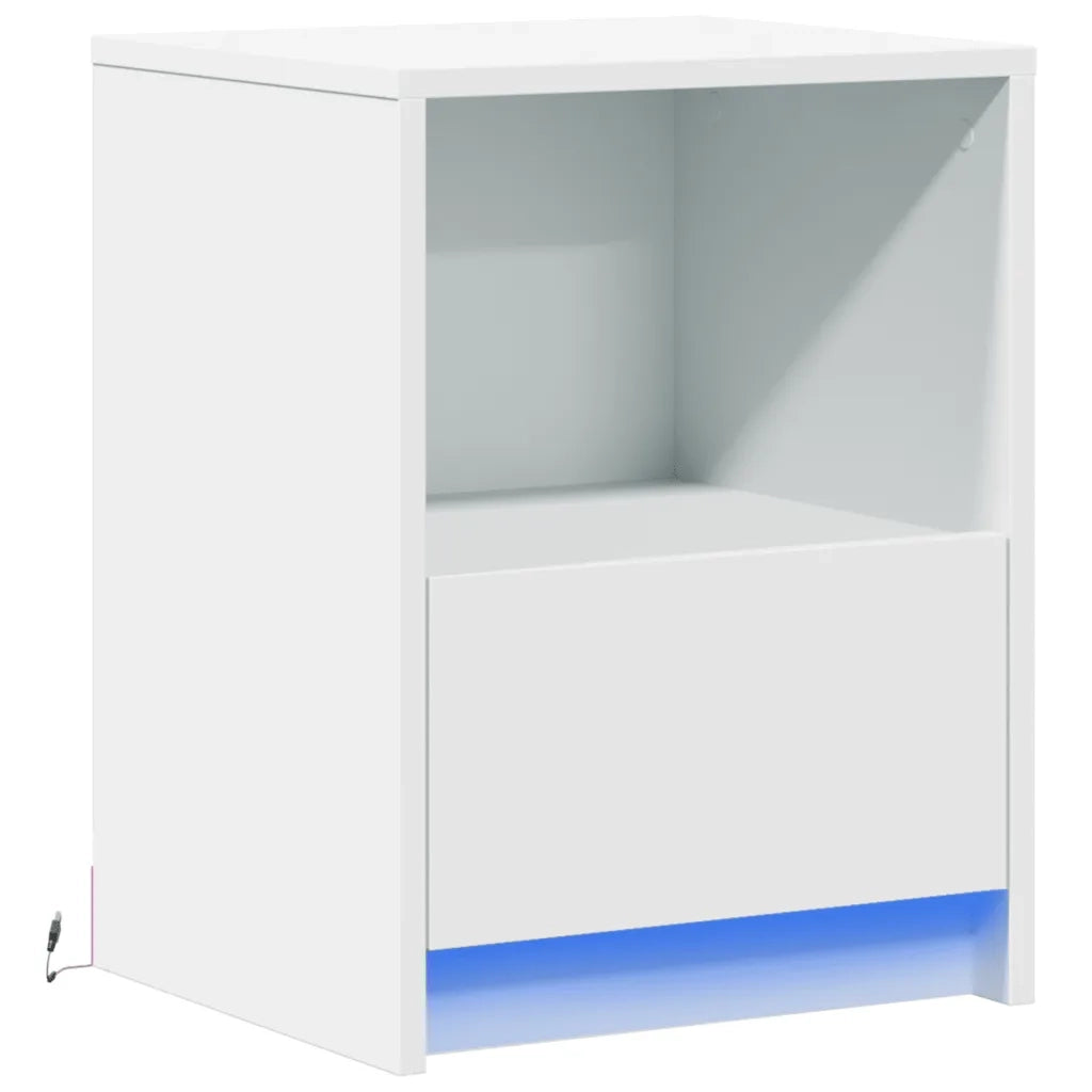 vidaXL Comodino con Luci LED Bianco in Legno Multistrato