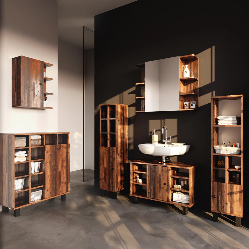 Armadietto da bagno con portabiancheria Fynn Rovere rustico 78.4 x 91.6 cm Vicco