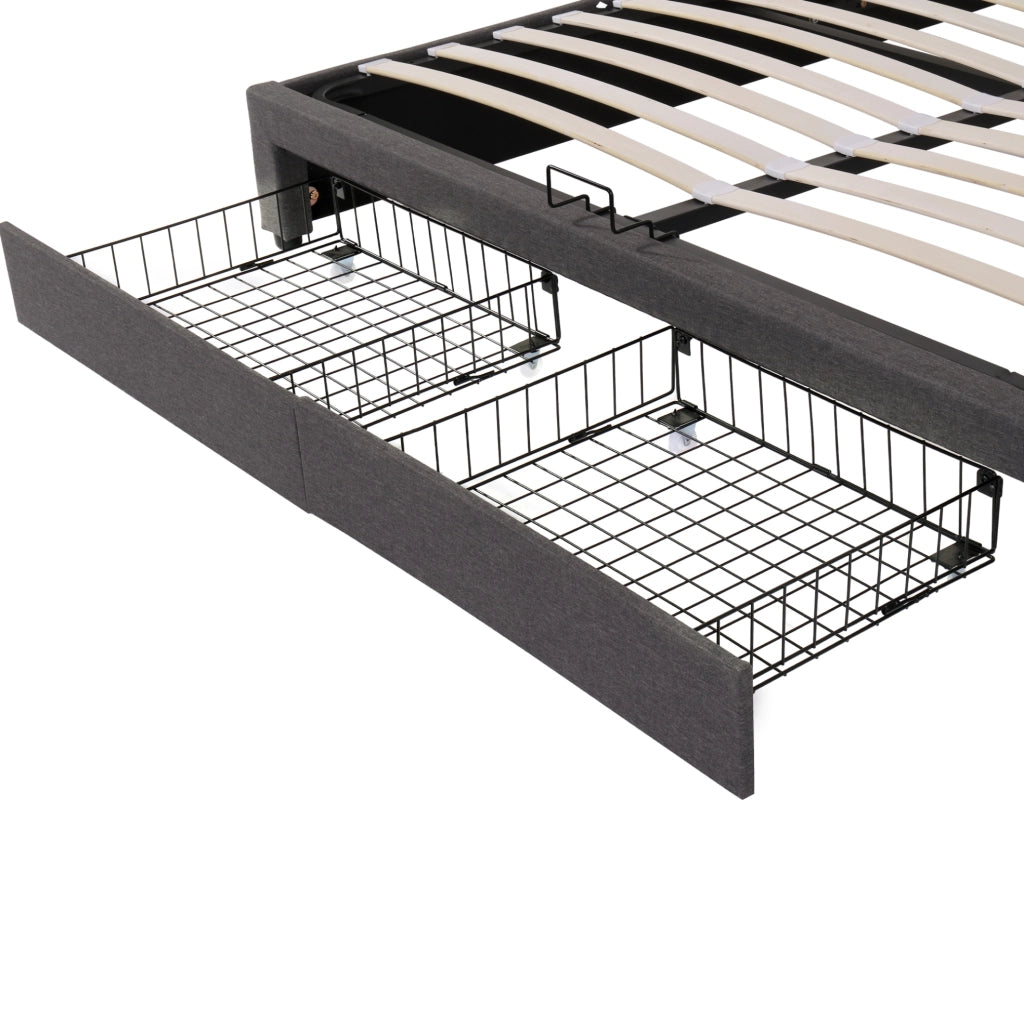 Letto imbottito 160x200 cm con LED; rete a doghe; vano contenitore; lino grigio scuro