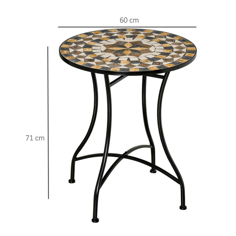 TAVOLO DA GIARDINO ROTONDO IN METALLO CON MOSAICO 60 X 71 CM NERO