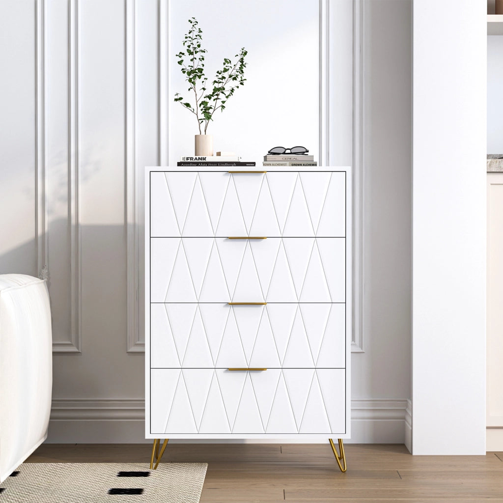 Cassettiera 60x34x90 cm 4 cassetti mobiletto salvaspazio mobile contenitore MDF e metallo - bianco