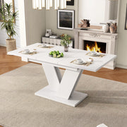 Tavolo da pranzo allungabile 120/160 x 80 cm; bianco; in MDF con gambe metalliche a V