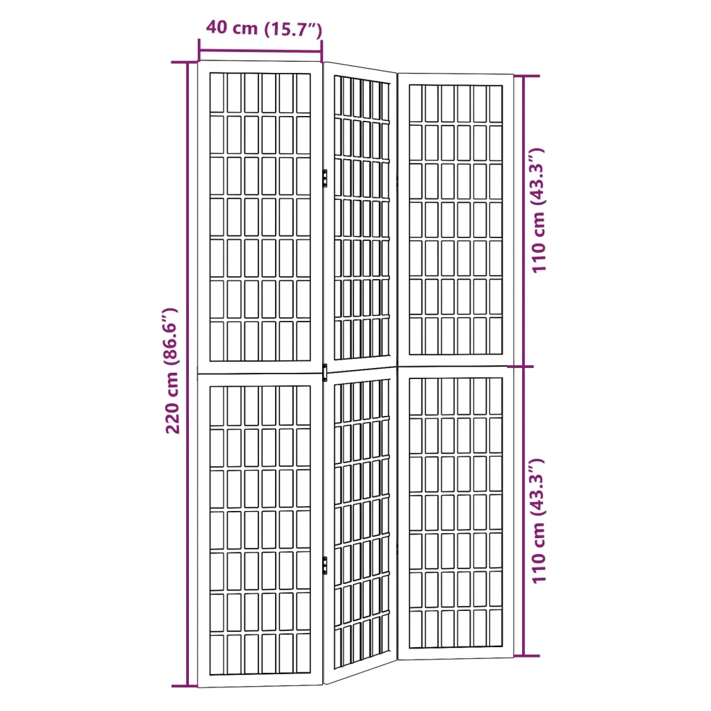 Divisorio Ambienti | Divider per stanze | Paravento 3Pannelli Bianco Legno Massello di Paulownia