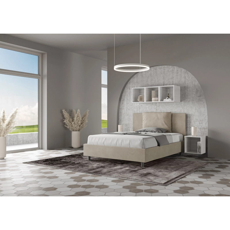 Letto imbottito Matrimoniale francese 140x210 cm Antea - Contenitore,Microfibra,Sabbia