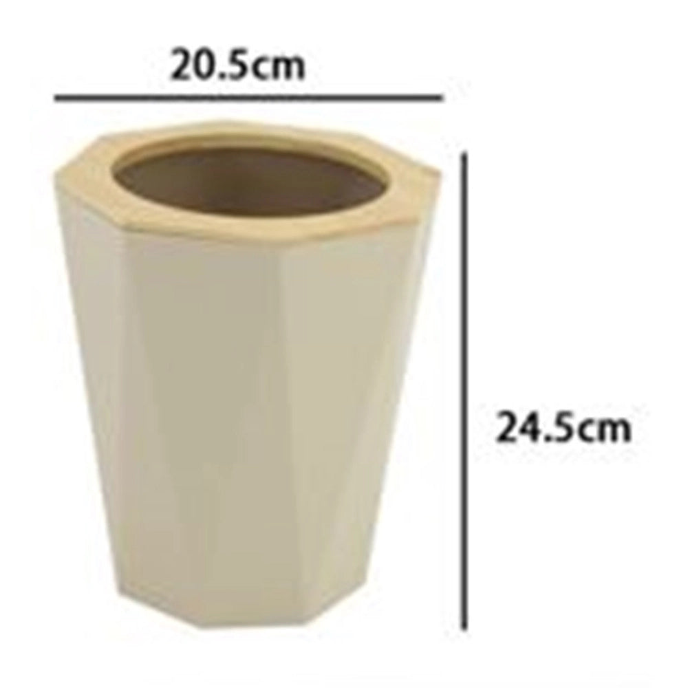 Trade Shop - Pattumiera Cestino Spazzatura A Cilindro Esagonale Geometrico Beige Legno Da Bagno 10845 -