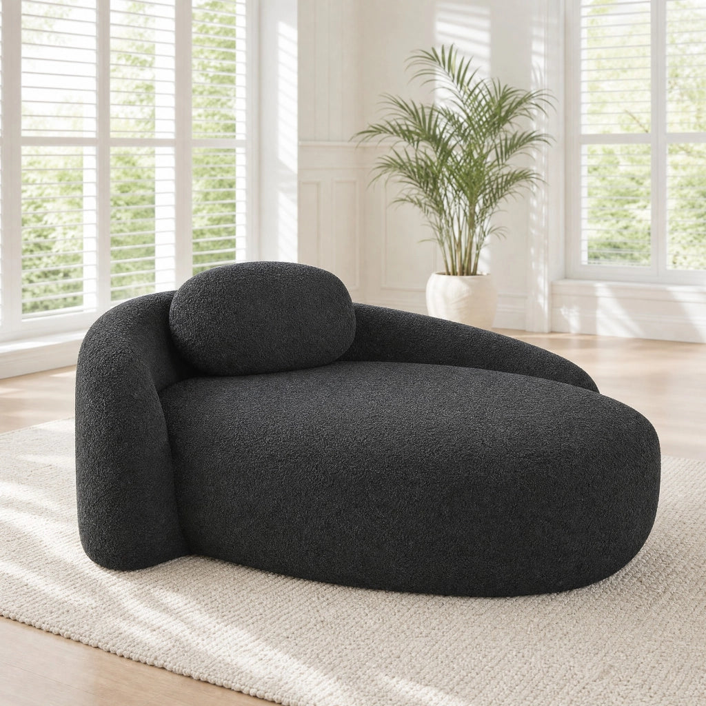Divano lineare in teddy con cuscino e design arrotondato - per soggiorno e studio - nero