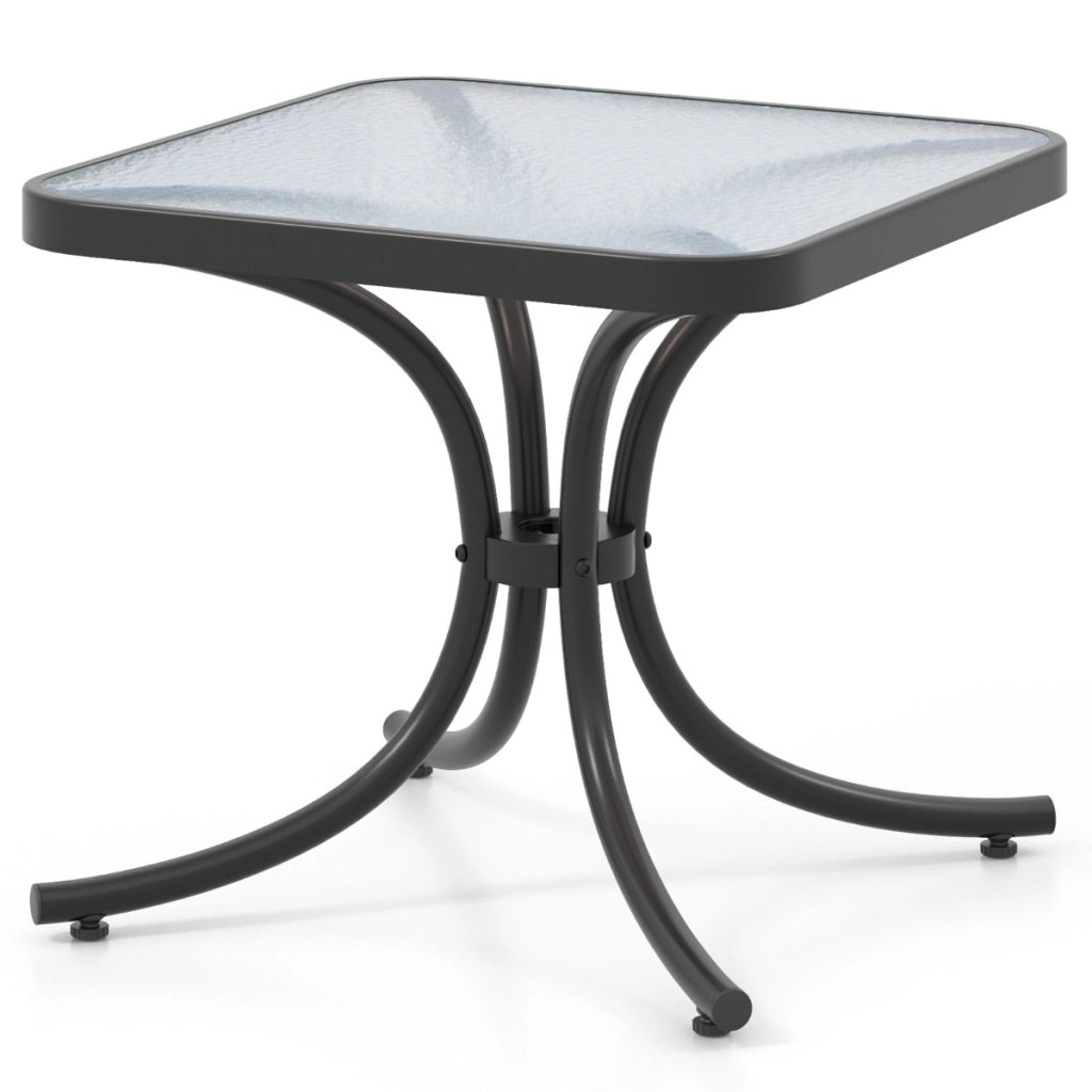Tavolo da patio con piano in vetro temperato, Tavolino da esterno da 50cm con telaio in metallo robusto Nero-Tavoli da esterno