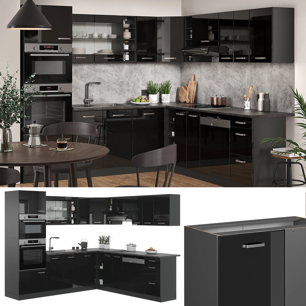 Vicco Cucina angolare completa Nero lucido/antracite 237 x 247 cm , PL Antracite