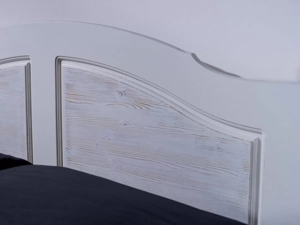 Letto matrimoniale shabby chic bianco legno massello 178x210x106 (2234) - Mobili 2G