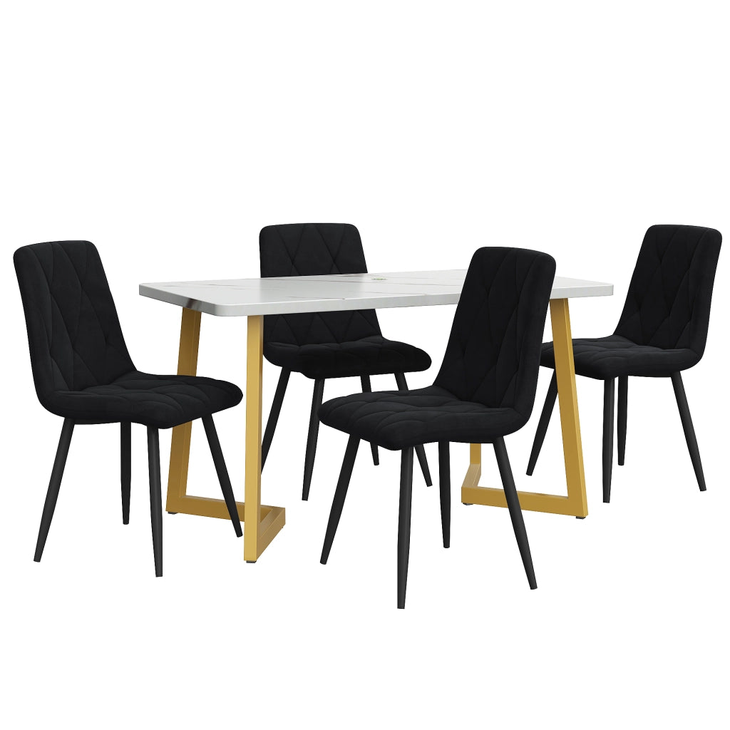 Tavolo da pranzo per 4 persone con 4 sedie, piano in MDF, set moderno per cucina, nero, 117 × 68 × 75 cm