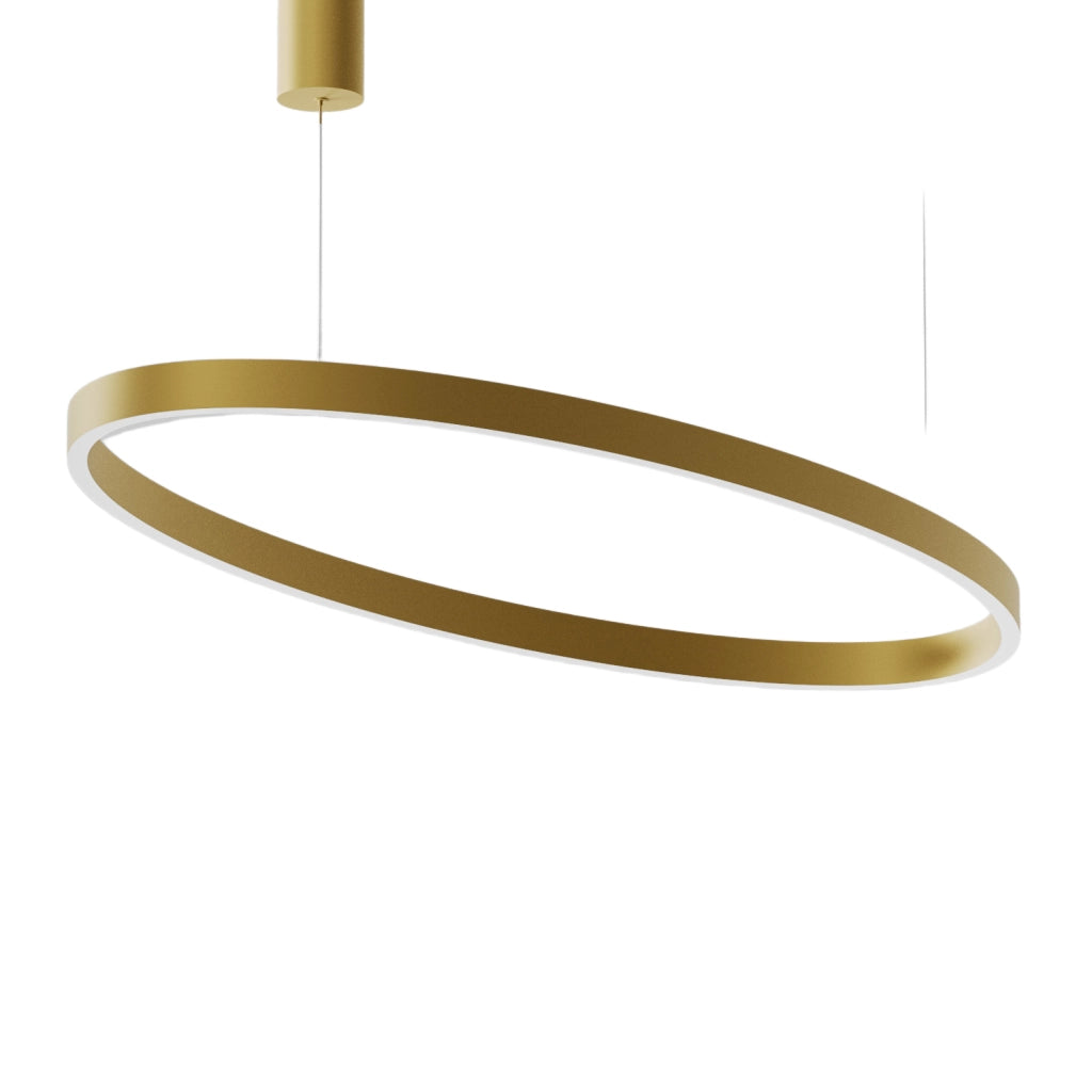 Lampada a Sospensione CRISEIDE S/1G OVAL - 100W LED 3000K Dimmerabile in Oro Spazzolato, Struttura in Alluminio e Diffusore in Silicone - Gealuce