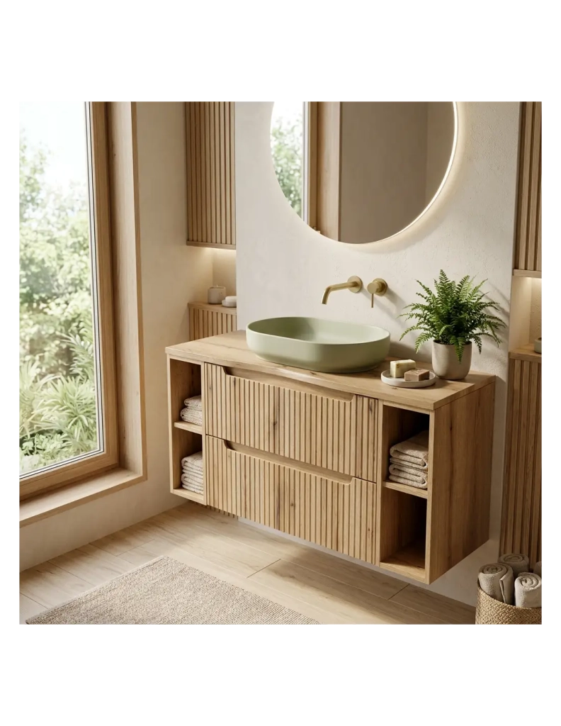 Piano per lavabo NATOURA 120,8 cm in MDF effetto rovere chiaro con bordo naturale