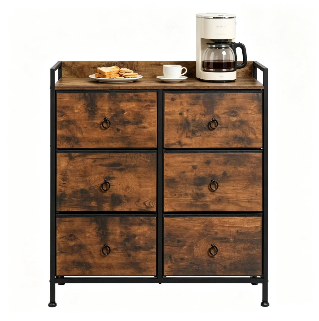 Cassettiera con 6 cassetti in tessuto 80x29x78 cm marrone rustico e nero