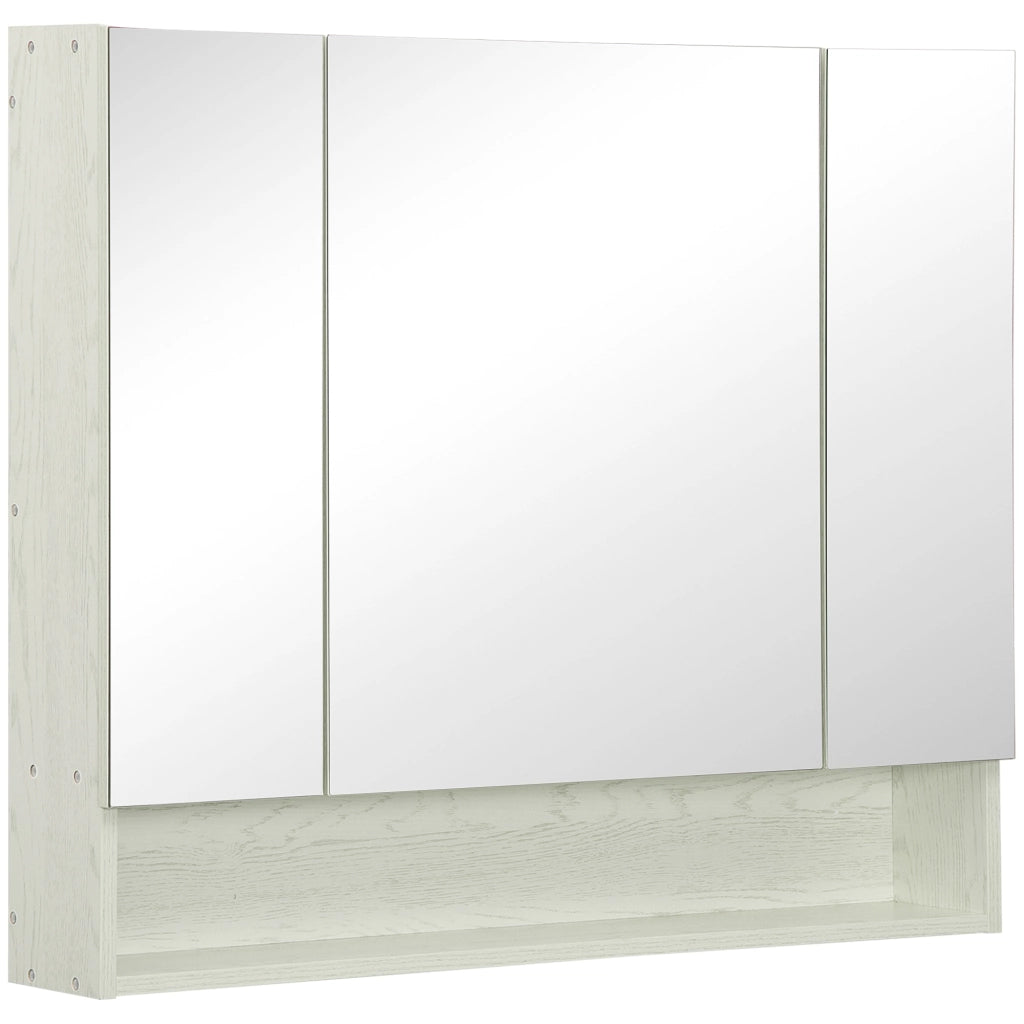 Armadio Bagno con Specchio 3 Ante e Ripiano Regolabile ¨C zephmum ¨C Bianco 90x15x75 cm