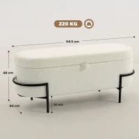 Panca contenitore imbottita, con rivestimento in fleece e struttura in metallo, Bianco crema