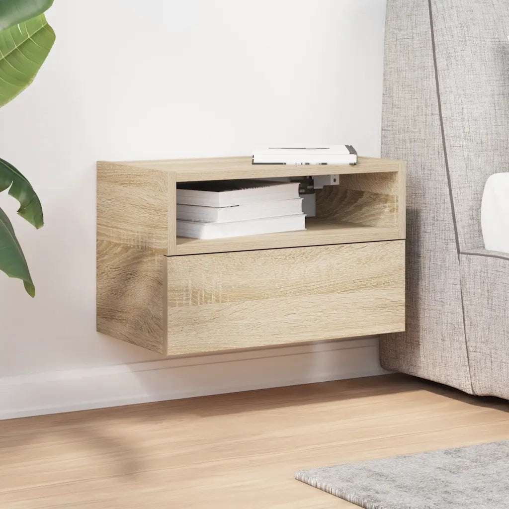 Comodino a Muro-Tavolino da notte sospeso Rovere Sonoma 45x26x28,5 cm
