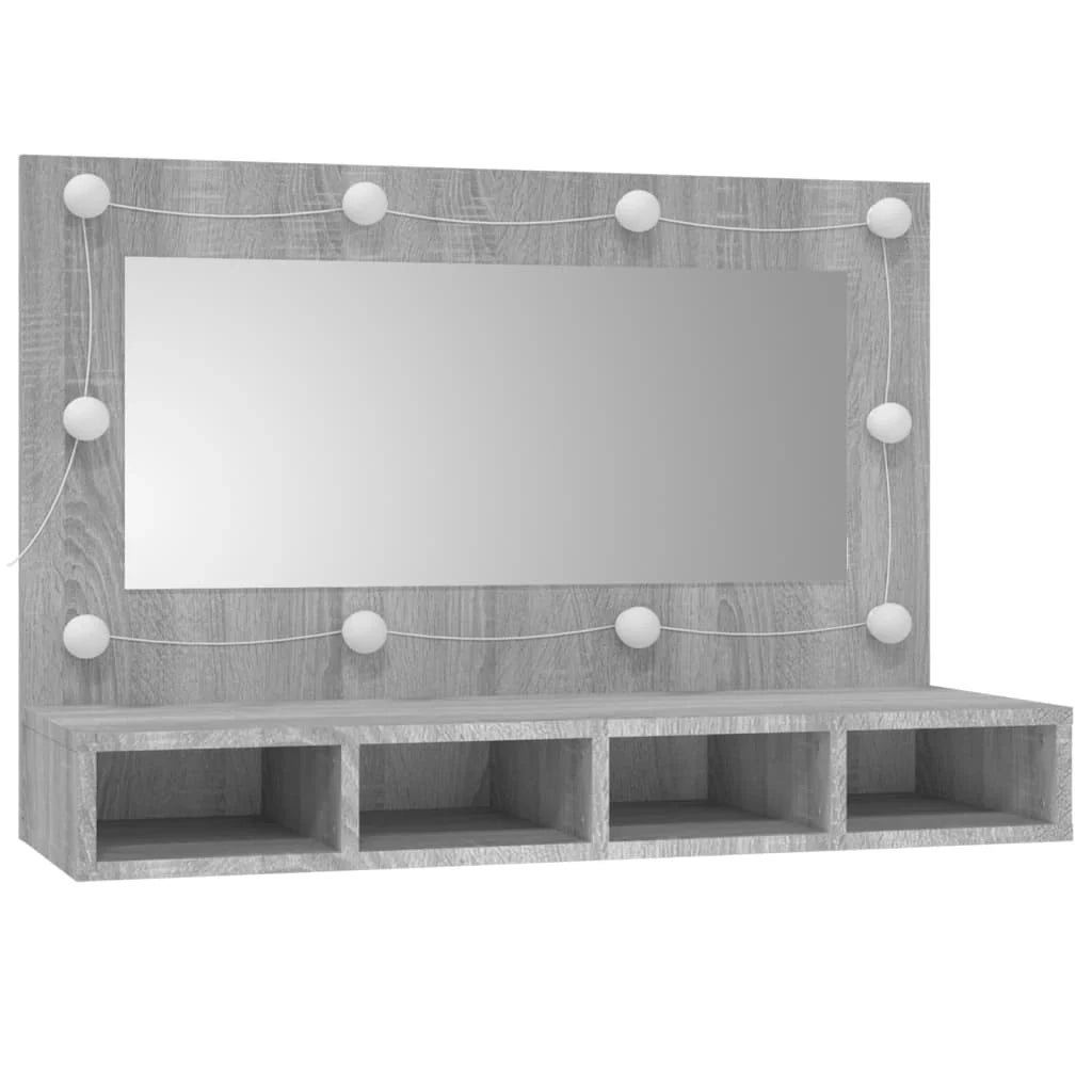 Armadio a specchio con illuminazione a LED 90 x 31,5 x 62 cm grigio 02_0006679