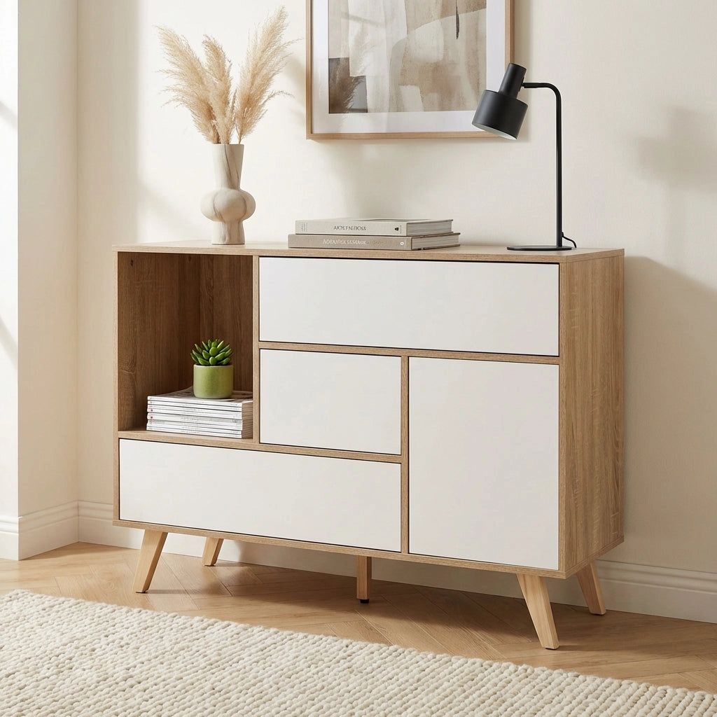 Madia con tre cassetti e un anta in Legno Composito cm 119x39 5x85 6 - GRADY