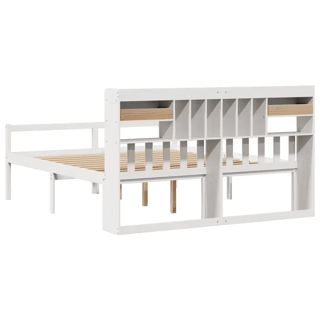 Letto matrimoniale | Letto per adulti | Giroletto con Libreria senza Materasso 180x200 cm in Legno Pino