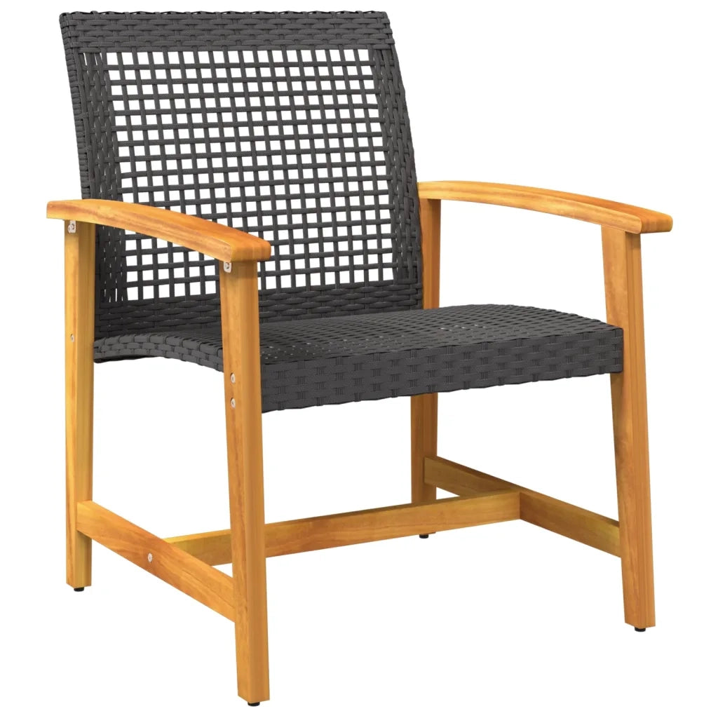 Sedia da patio-Sedie da Giardino 2pz Nere in Polyrattan e Legno di Acacia