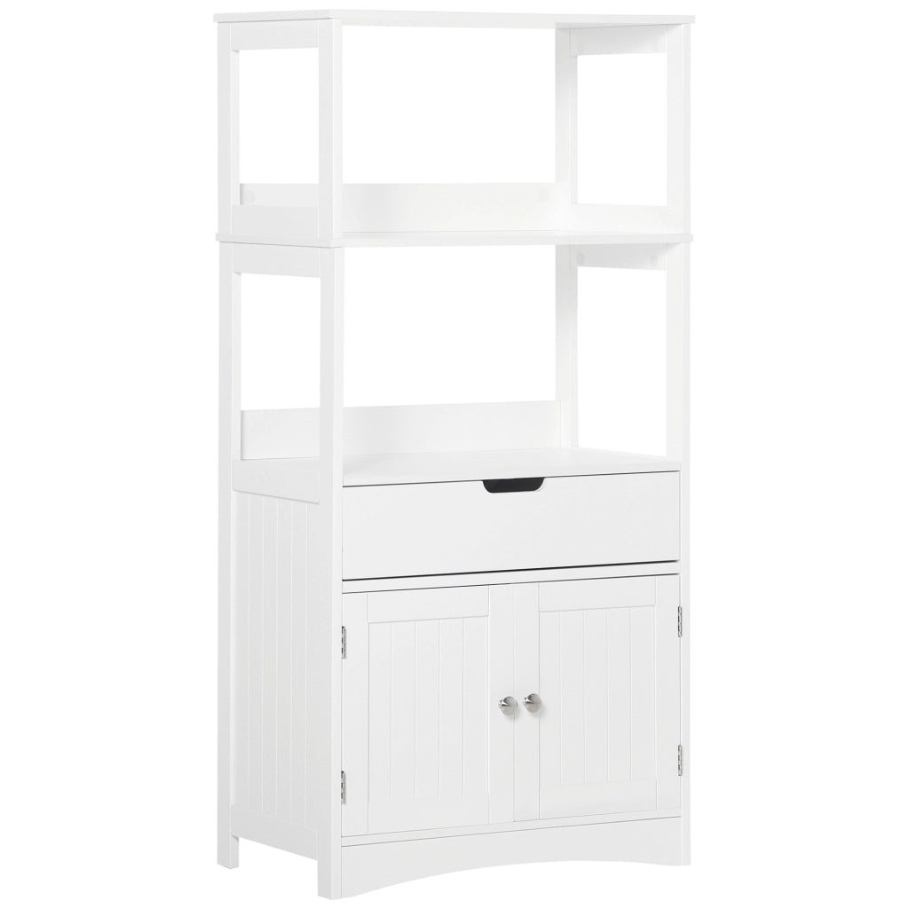 Mobile da Bagno con Ante, Cassetto e Ripiani ¨C Minimal ¨C 60x33x122 cm Bianco MDF