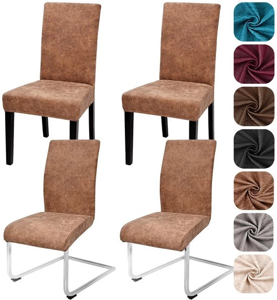 Set di 4 Housse di Sedia - Elastico - Universale - Pelle PU Vintage - Rimovibile - Lavabile - Stile Lussuoso Moderne