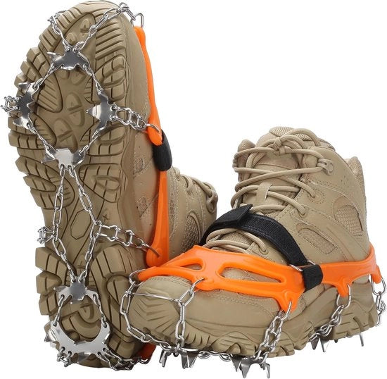 Cramponi con 19 denti e catena in acciaio inossidabile, antiscivolo e abrasione resistente, adatto per camminare, correre, arrampicata su roccia, escursioni e altre attività su superfici ghiacciate e innevate. Unisex. Taglia M (35-39)
