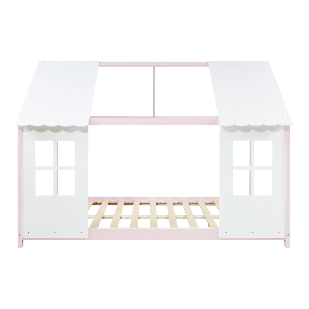 Letto Tostedt per Cameretta a Forma di Casetta Semiaperta 120 x 200 cm Rosa / Bianco [en.casa]