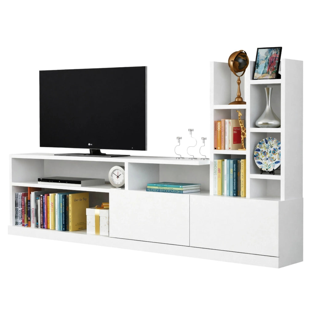 Mobile porta TV Kristal, Credenza da soggiorno, Armadio basso per TV, Base parete attrezzata, 164x25h91 cm, Bianco