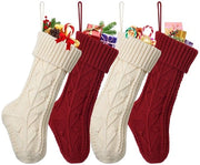 Calze di Natale per Bambini 4 Pezzi - 38 cm - Rosso/Bordeaux e Crema - Lavorazione a Maglia - Cotone di Alta Qualità - Calze da Appendere per Bambini - Calze di Natale