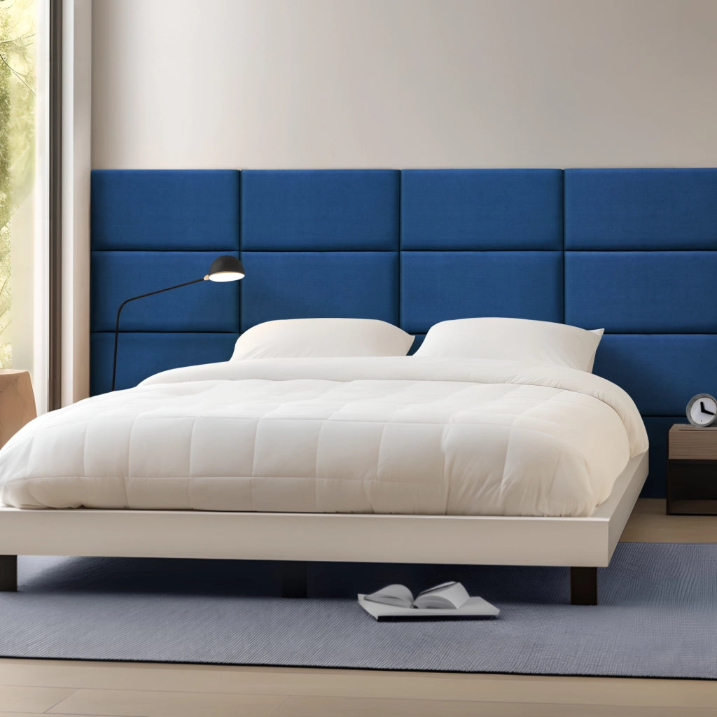 Set Carpino di 3 Pannelli Murali Imbottiti Rivestiti in Tessuto Velluto Blu Marino 60x30 cm [neu.haus]