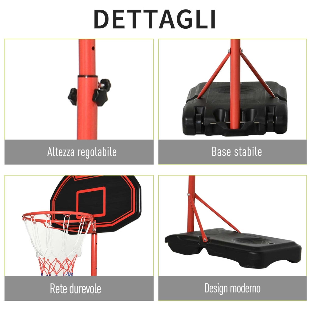 EasyComfort Canestro Portatile Canestro Basket da Esterno con Altezza Regolabile 193.5-248.5cm e Base da Riempire con Acqua o Sabbia, in Acciaio e Nylon 73x49x194-249cm