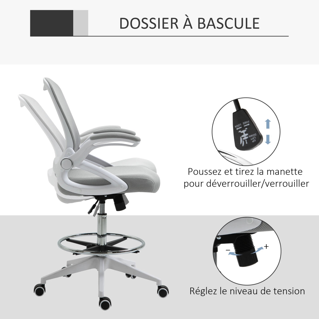 Sedia da ufficio regolabile in altezza con poggiapiedi e braccioli ¨C Minimal ¨C Grigio e bianco 64x60x106-126 cm
