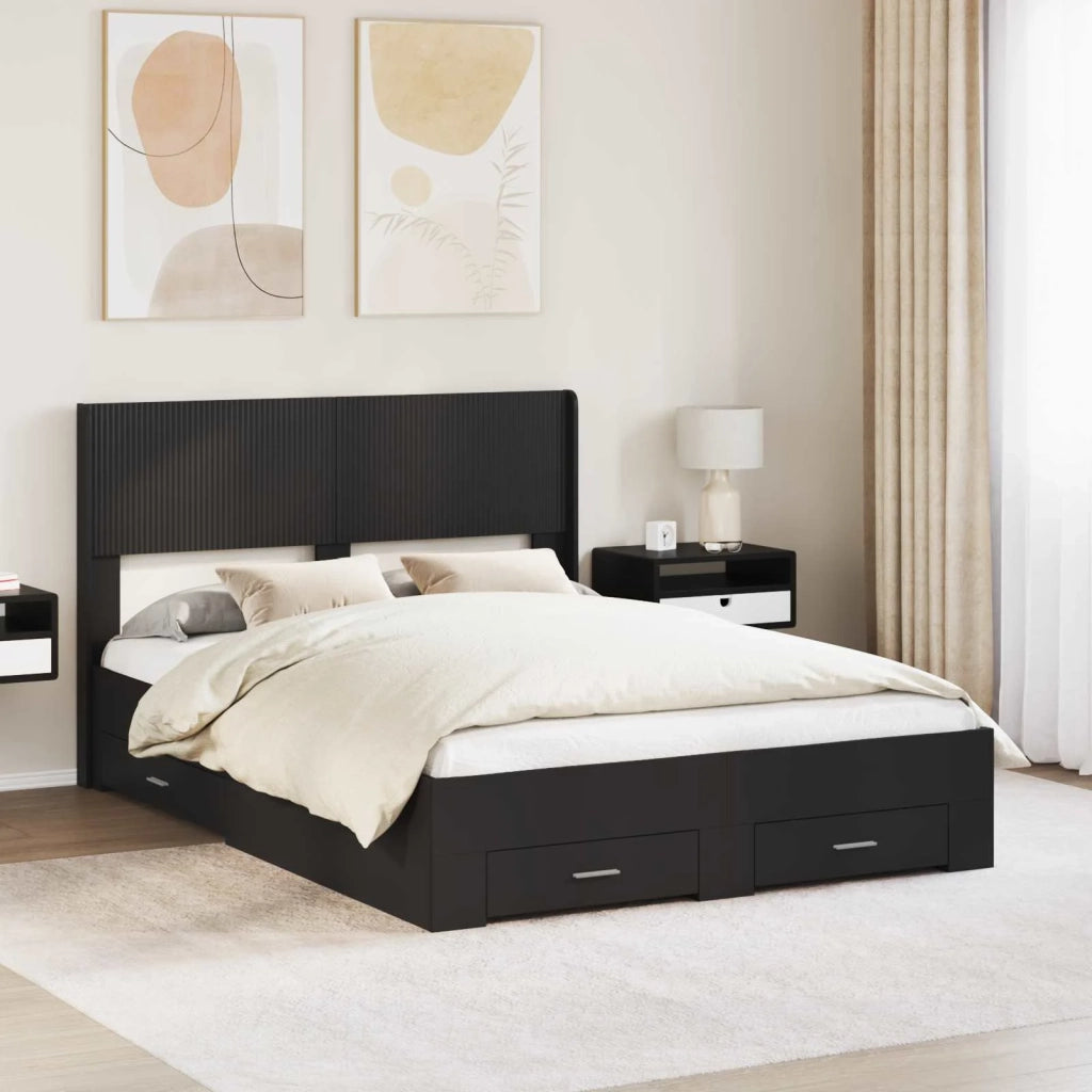 Struttura del letto con stoccaggio e testata Nero 135 x 190 cm 3414476