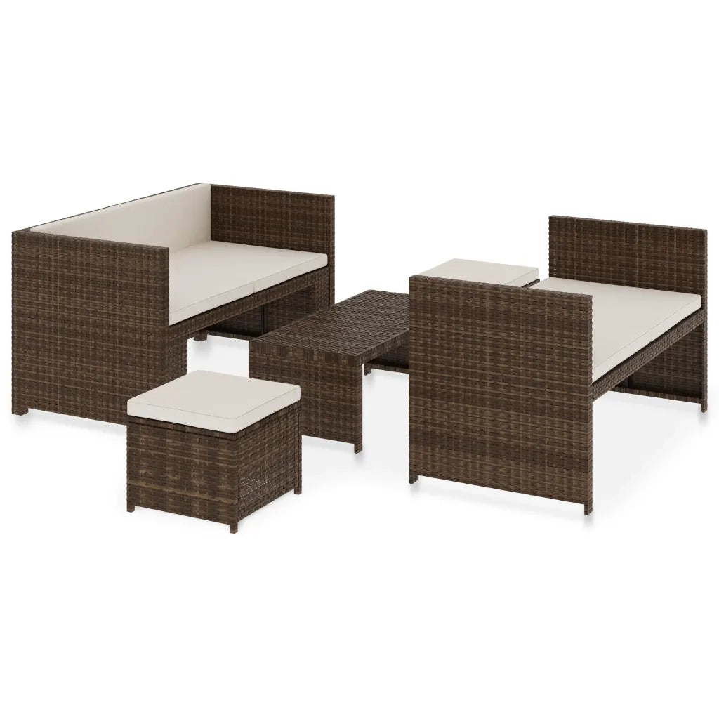 Set Divani da Giardino 5 pz con Cuscini in Polyrattan Marrone cod mxl 34555