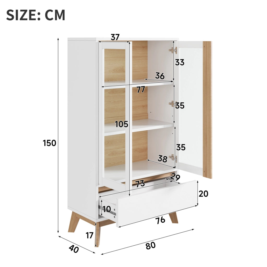 Armadio da cucina con cassetto e ripiani regolabili 80 x 40 x 150 cm; bianco