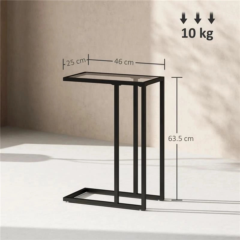 TAVOLINO DA CAFFÈ IN VETRO E ACCIAIO A FORMA DI C 46X25X63.5 CM NERO